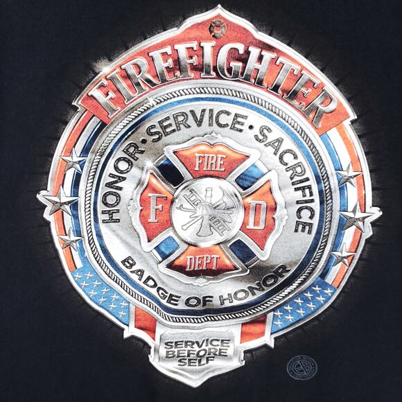 American Firefighter T Shirt Mens Extra Large Black Badge Of Honor Crew Neck Tee - Picture 2 of 7